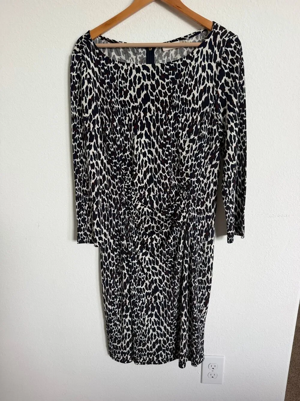 Tory Burch Cheetah Print Ruched Front Waist Dress Size XLNavy Brown Workwear